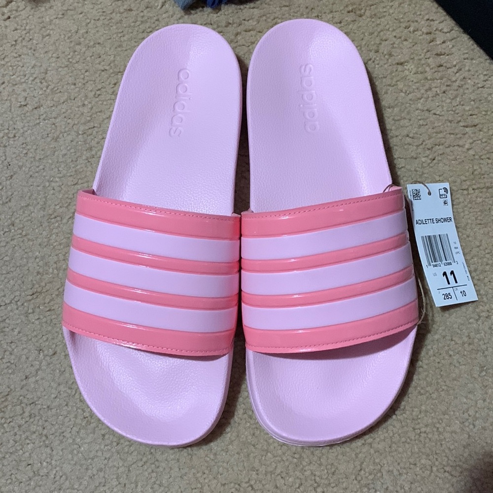 Pink Strip Adidas Slides